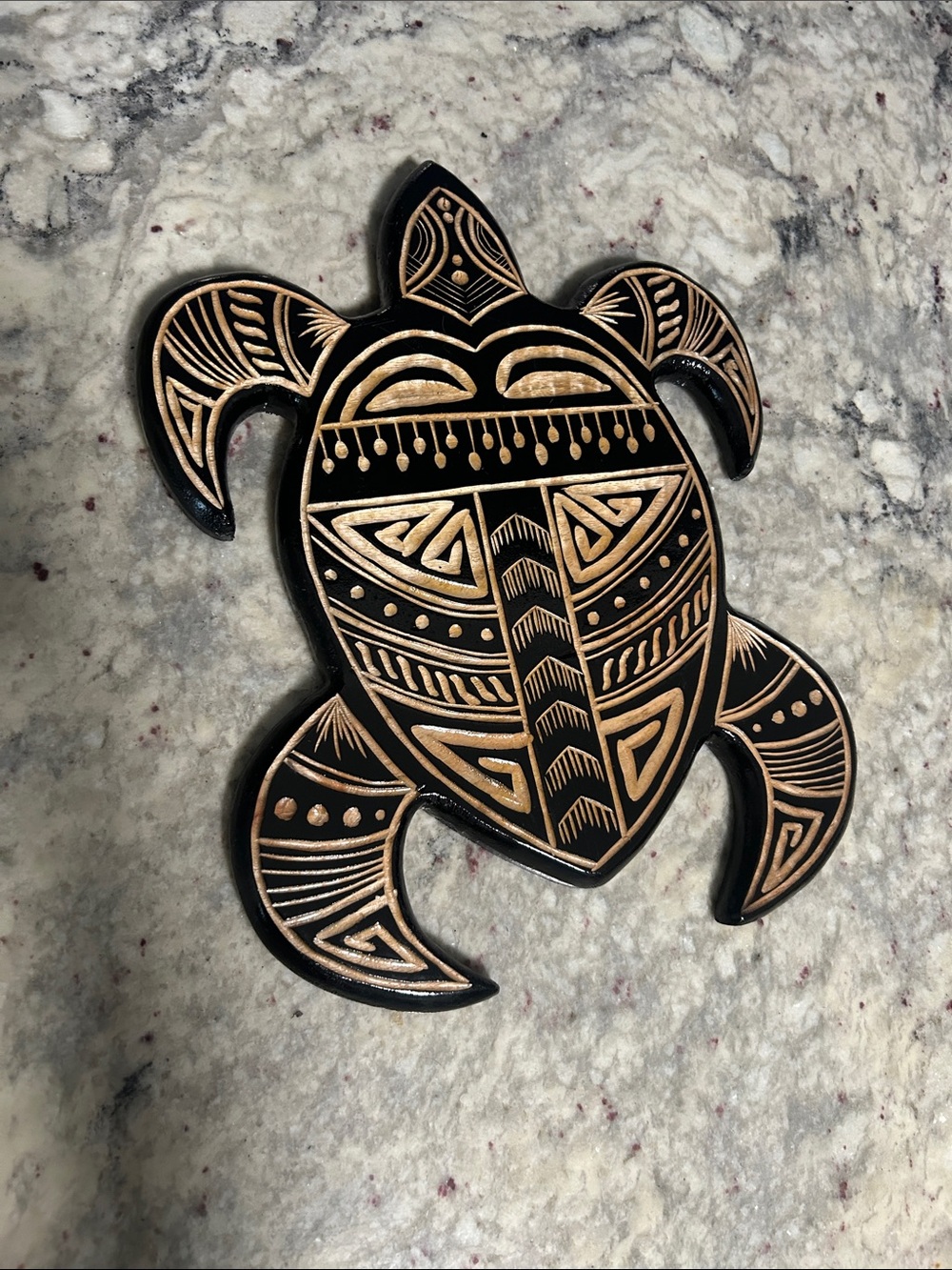 Handcrafted Tribal Turtle Wall Art - Black & Gold